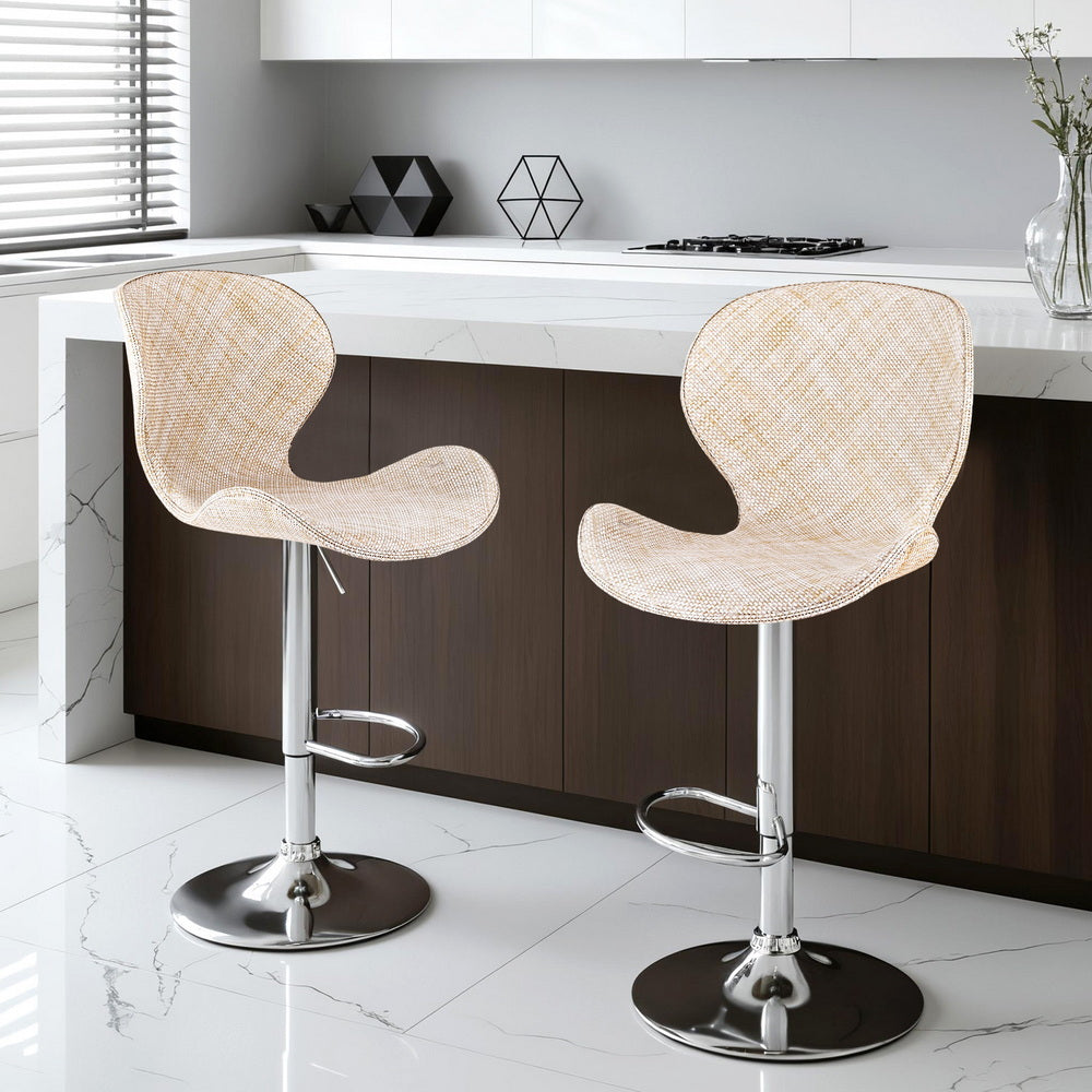 Artiss 2x Bar Stools Kitchen Swivel Gas Lift Counter Chair Wing PE Rattan Beige