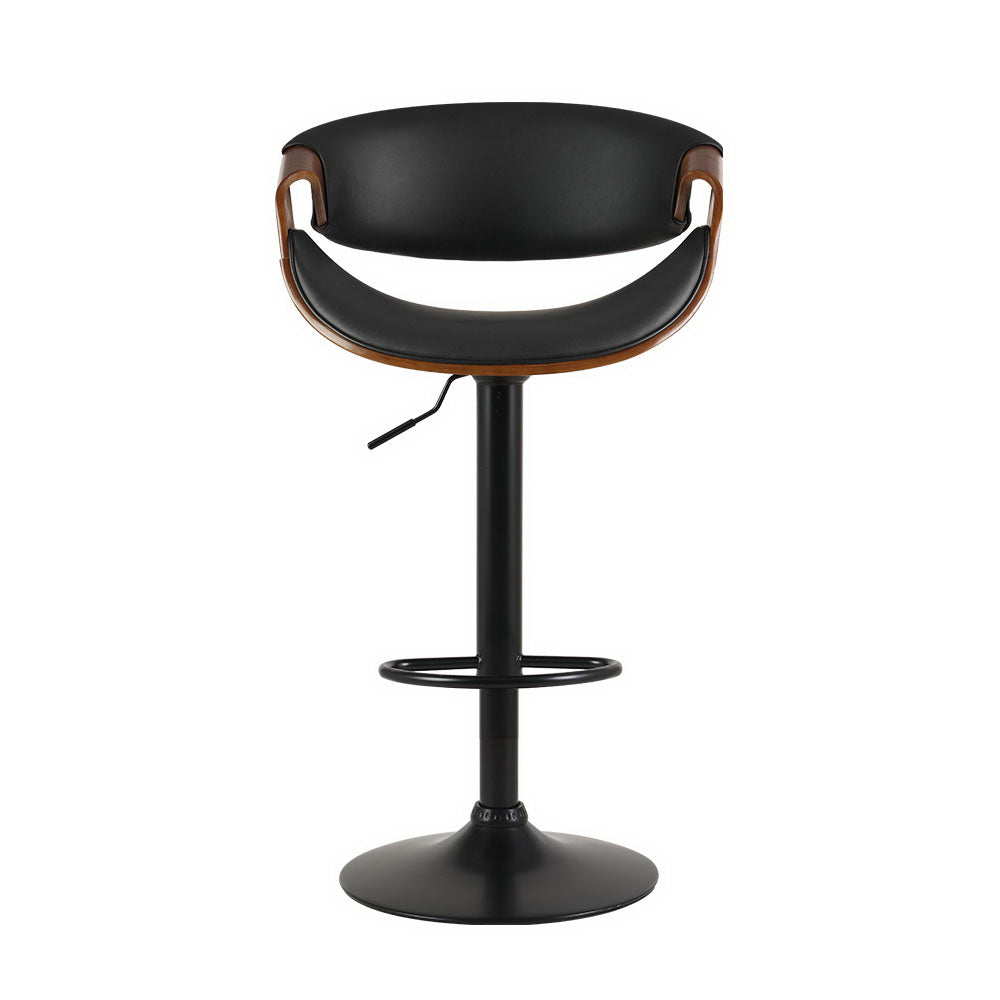Artiss 2 x Bar Stools Gas Lift Leather w/Armrest - Black