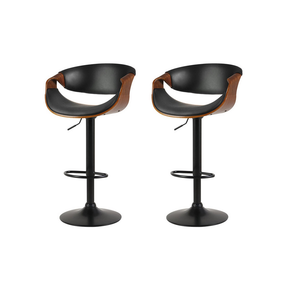 Artiss 2 x Bar Stools Gas Lift Leather w/Armrest - Black