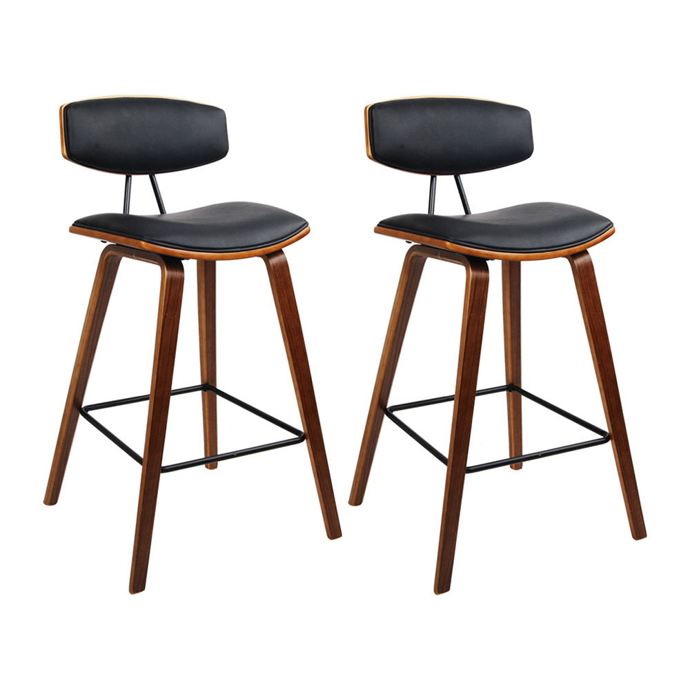 Artiss Set of 2 PU Leather Circular Footrest Bar Stools - Black