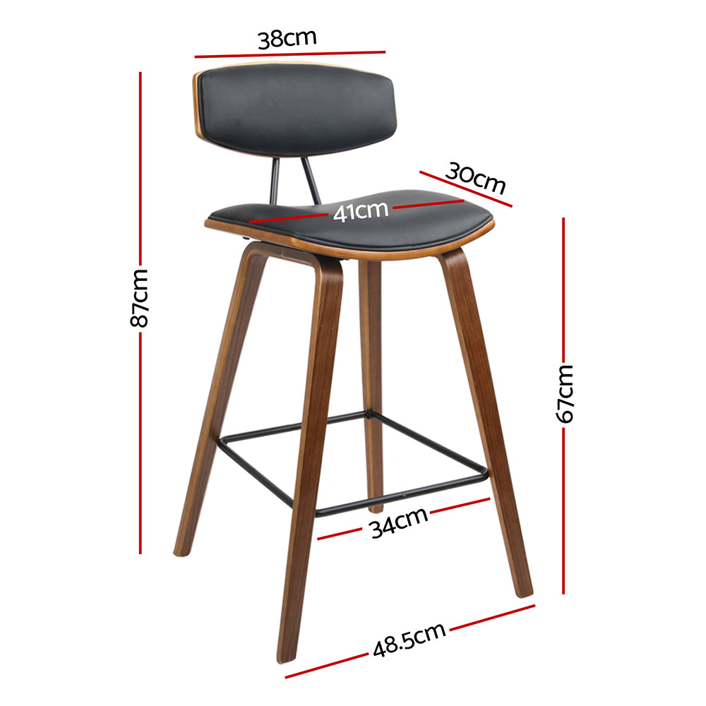 Artiss Set of 2 PU Leather Circular Footrest Bar Stools - Black