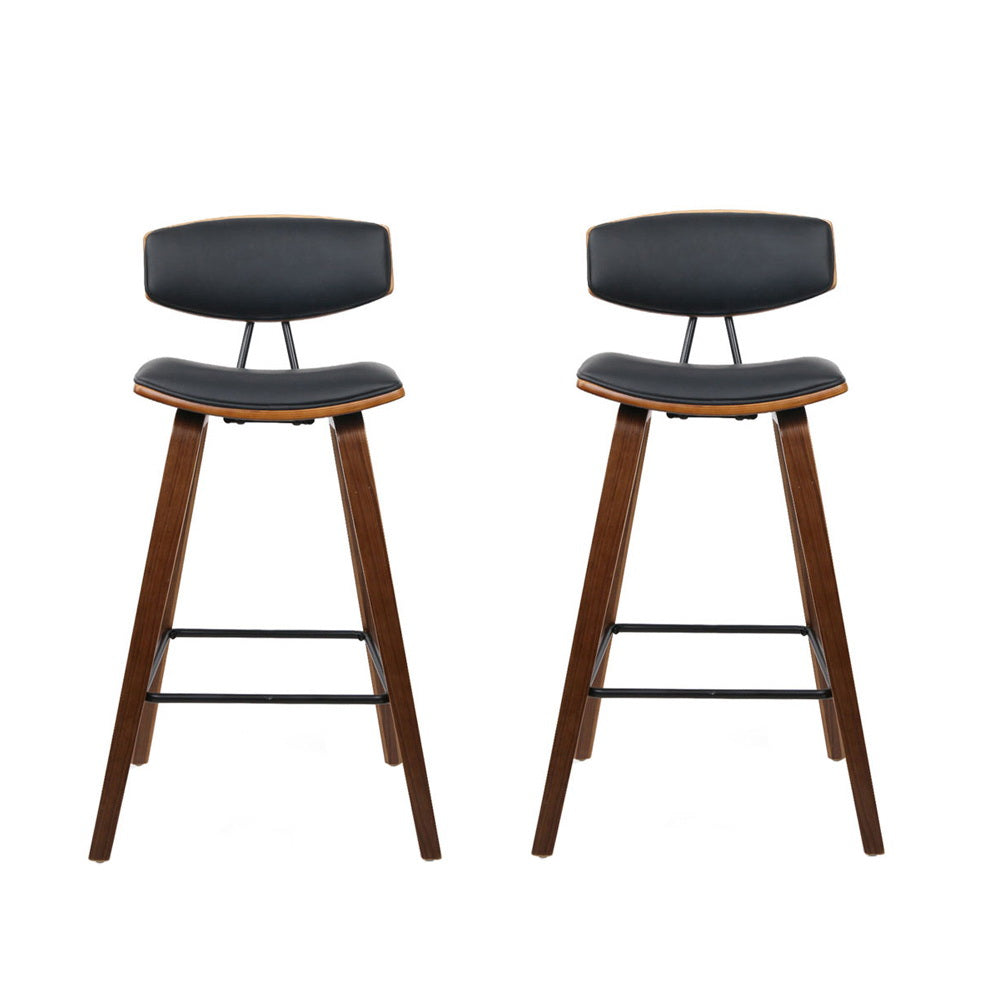 Artiss Set of 2 PU Leather Circular Footrest Bar Stools - Black
