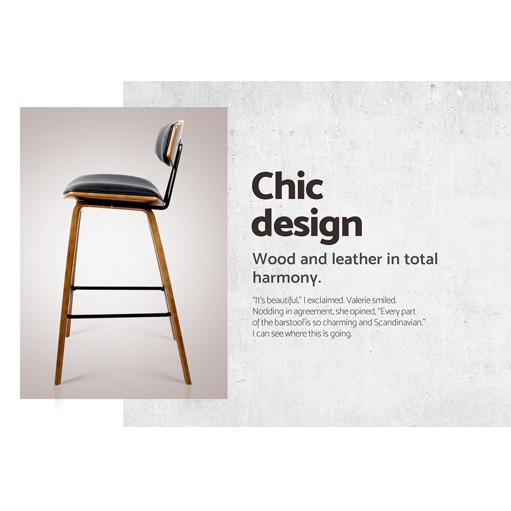 Artiss Set of 2 PU Leather Circular Footrest Bar Stools - Black