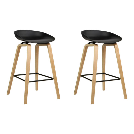 Artiss Set of 2 Wooden Square Footrest Bar Stools - Black