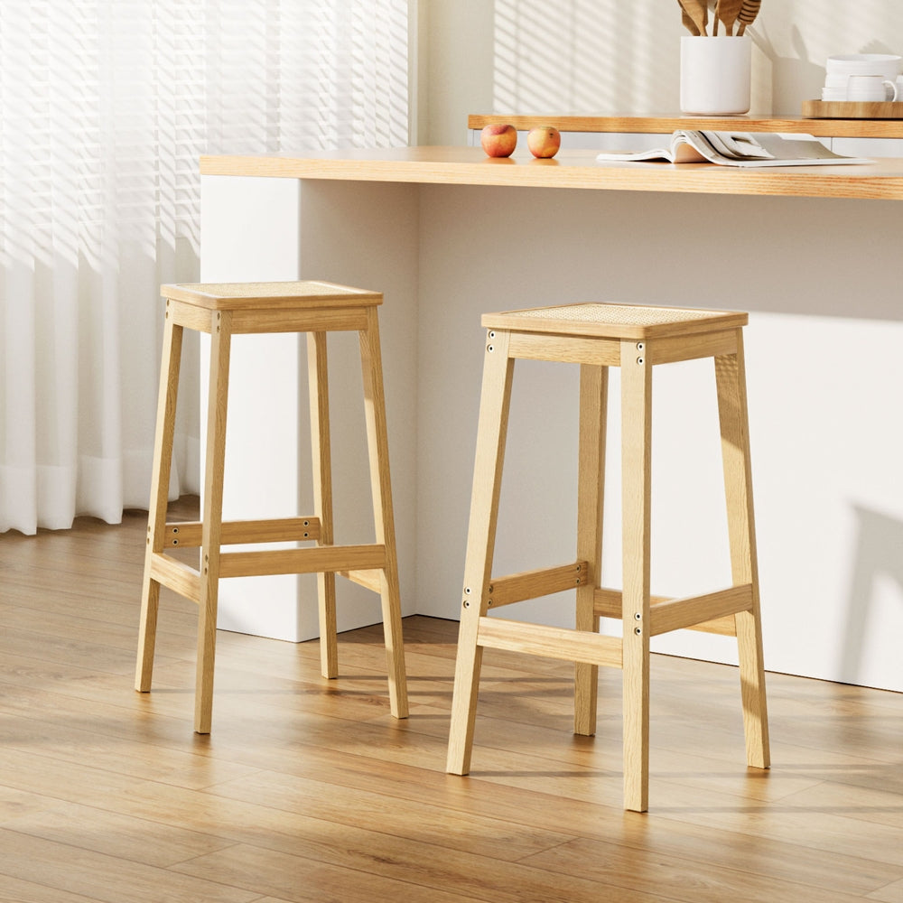 Artiss 4 x Bar Stools Rubber Wood & PVC Rattan