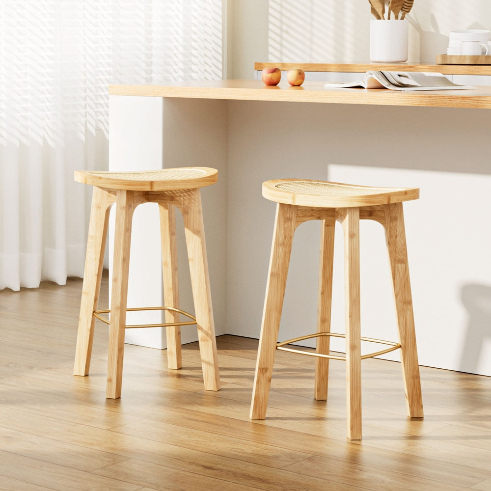 Artiss 2 x Bar Stools Bamboo & PVC Rattan