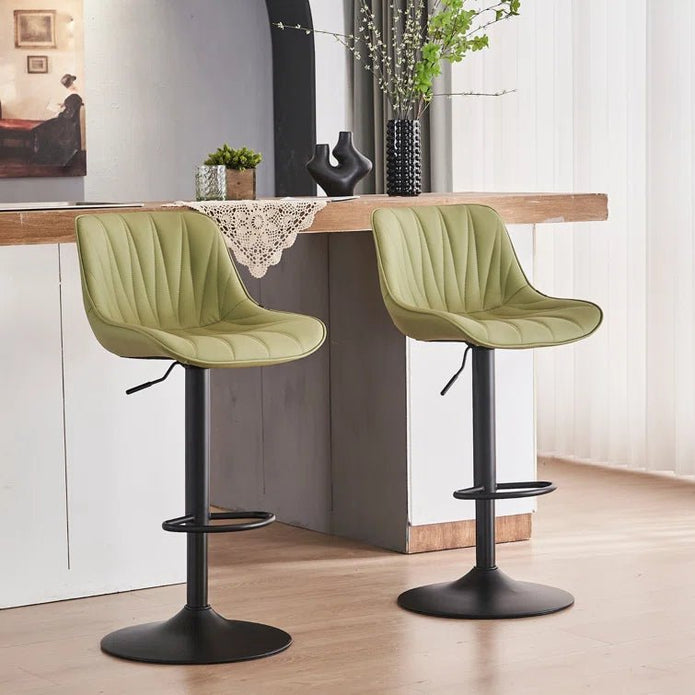 SERENITà 2 x Height Adjustable Counter Stool Swivel Bar Faux Leather Padded Black Base - Avo Green