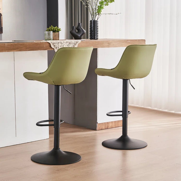 SERENITà 2 x Height Adjustable Counter Stool Swivel Bar Faux Leather Padded Black Base - Avo Green
