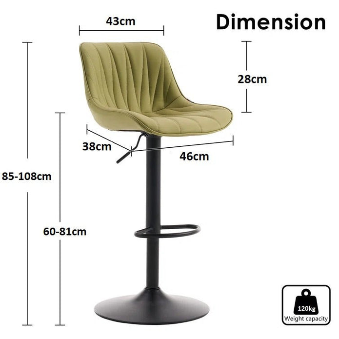 SERENITà 2 x Height Adjustable Counter Stool Swivel Bar Faux Leather Padded Black Base - Avo Green