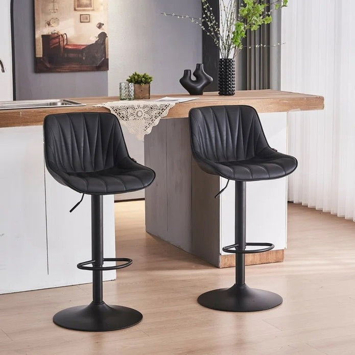 SERENITà 2 x Height Adjustable Counter Stool Swivel Bar Faux Leather Padded Black Base - Black