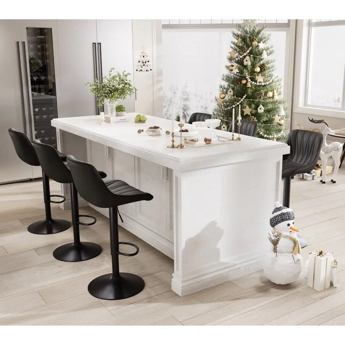 SERENITà 2 x Height Adjustable Counter Stool Swivel Bar Faux Leather Padded Black Base - Black