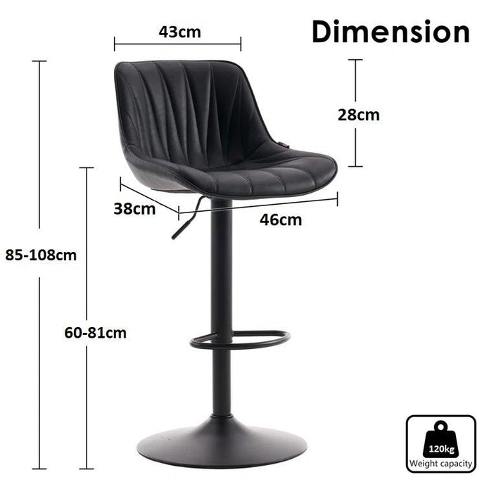 SERENITà 2 x Height Adjustable Counter Stool Swivel Bar Faux Leather Padded Black Base - Black