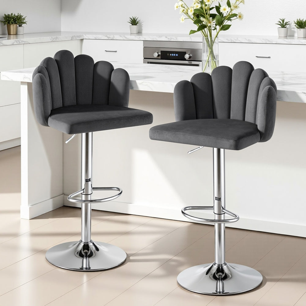 Artiss Bar Stool X2 Kitchen Dining Counter Gaslift Chair Adjustable Velvet Grey
