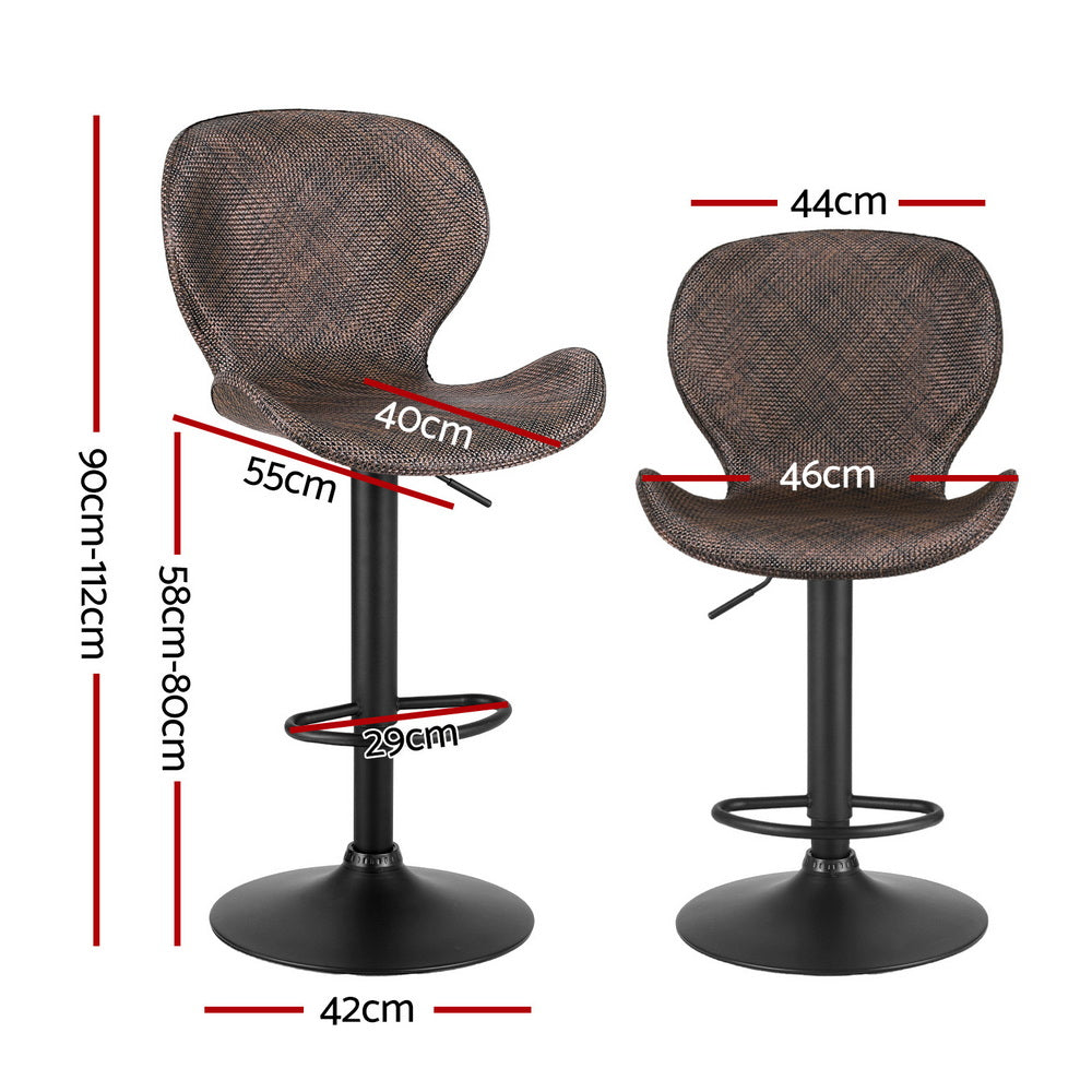 Artiss 2x Bar Stools Kitchen Swivel Gas Lift Counter Chair Wing PE Rattan Brown