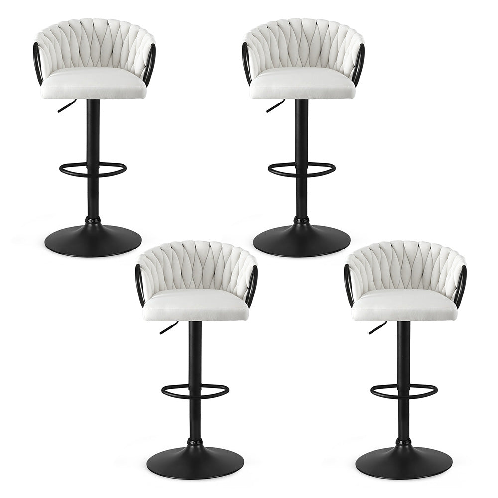 Artiss Bar Stool x4 Kitchen Dining Chair Counter Gaslift Woven Velvet Ivory