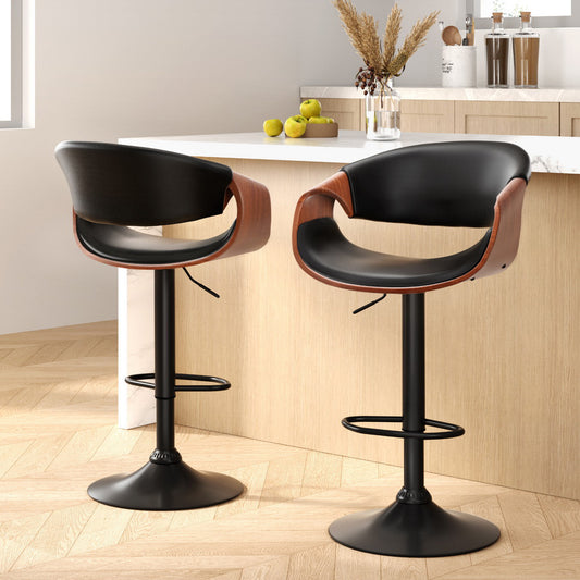 Artiss 2 x Bar Stools Gas Lift Leather w/Armrest - Black