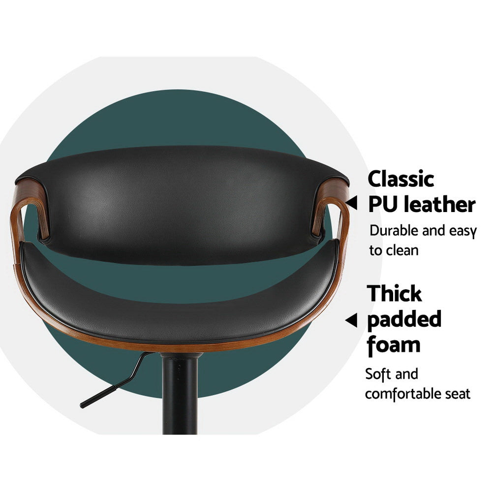 Artiss 2 x Bar Stools Gas Lift Leather w/Armrest - Black