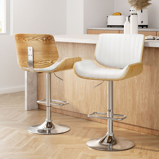 Artiss 2 x Adjustable Leather Bar Stools - White