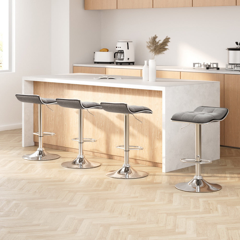 Artiss 4 x Bar Stools Linen Padded Gas Lift - Grey