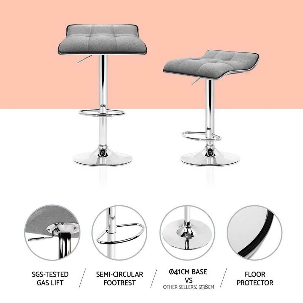 Artiss 4 x Bar Stools Linen Padded Gas Lift - Grey