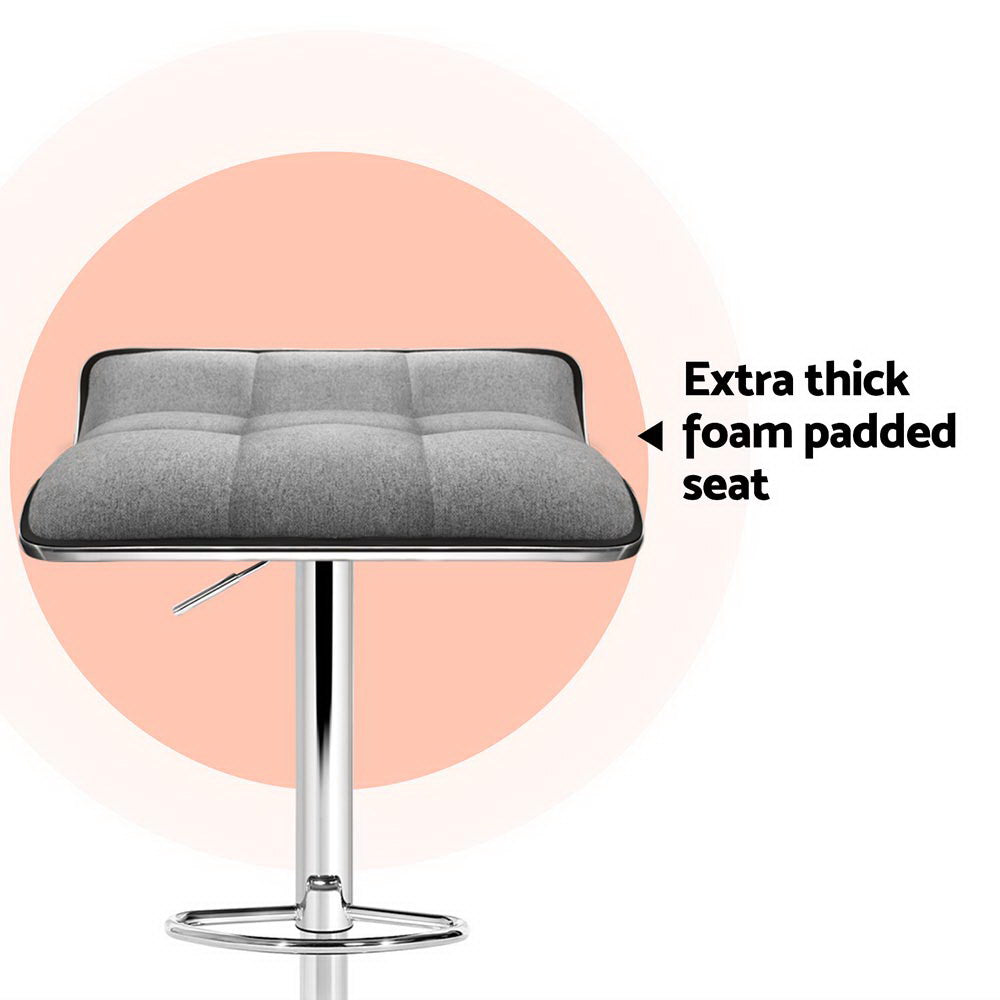 Artiss 4 x Bar Stools Linen Padded Gas Lift - Grey