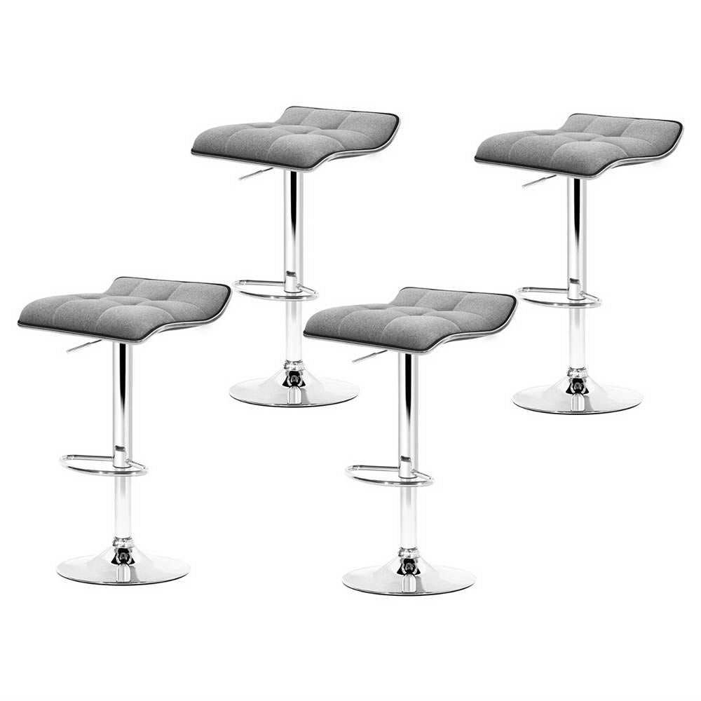 Artiss 4 x Bar Stools Linen Padded Gas Lift - Grey