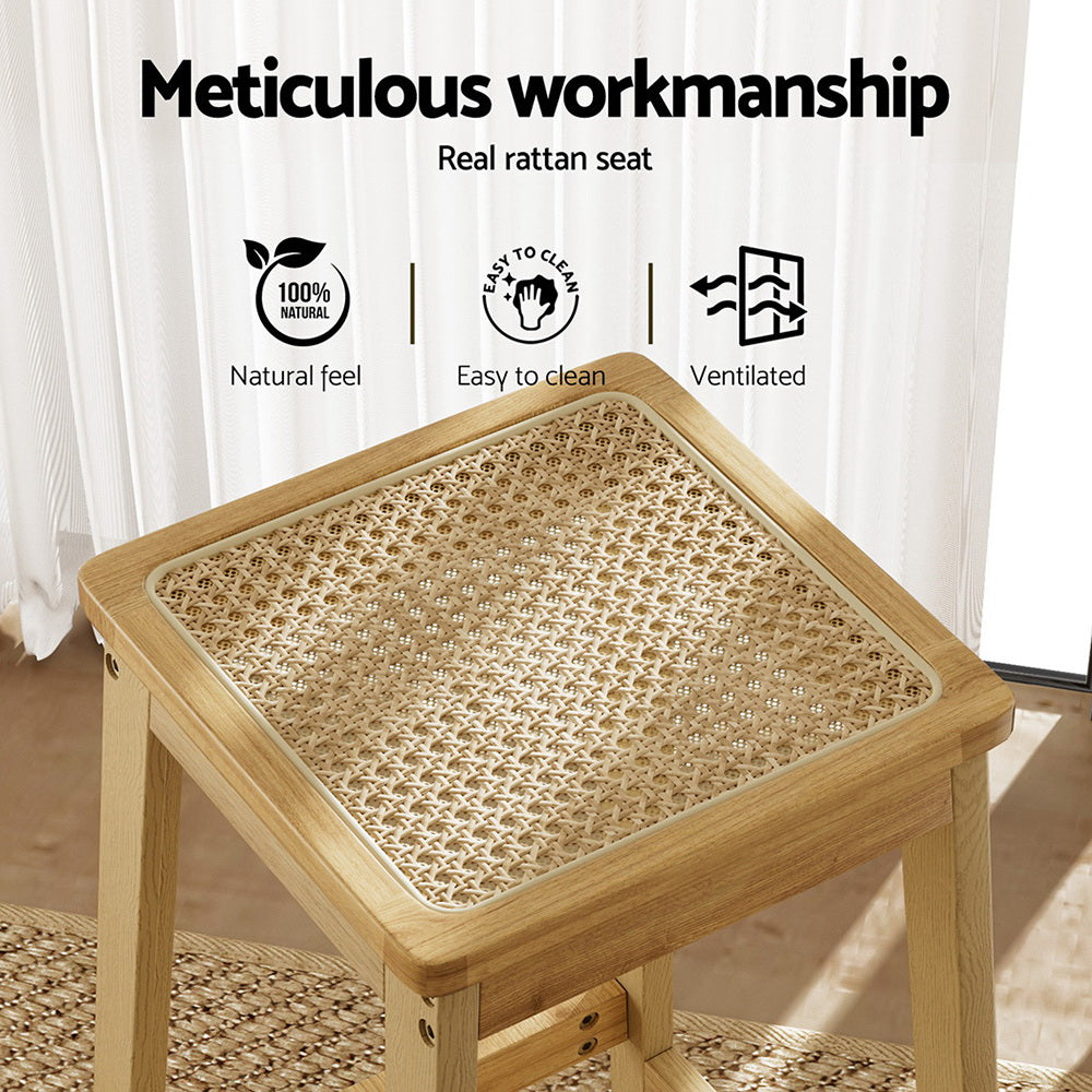 Artiss 4 x Bar Stools Rubber Wood & PVC Rattan