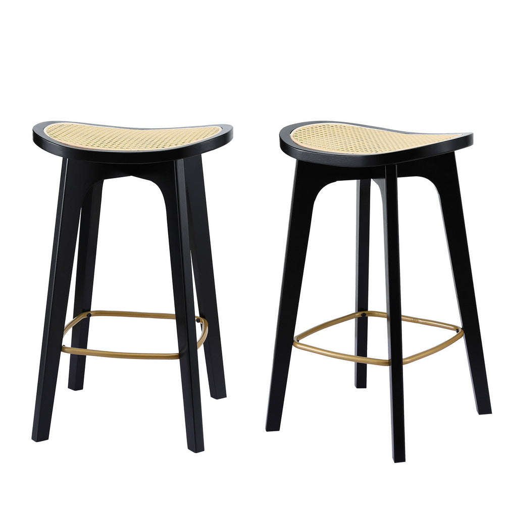 Artiss 2x Bar Stools Rattan Counter Kitchen Dining Chair Bamboo Saddle Black