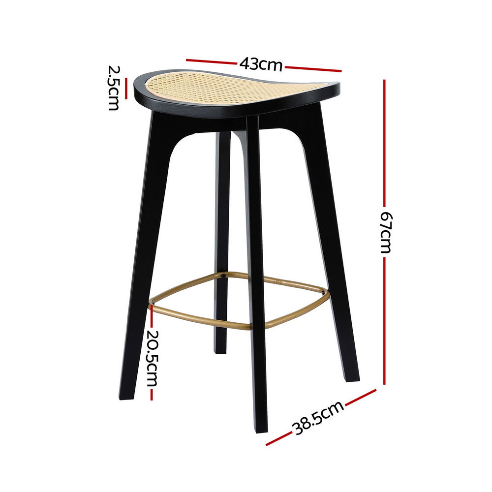 Artiss 2x Bar Stools Rattan Counter Kitchen Dining Chair Bamboo Saddle Black