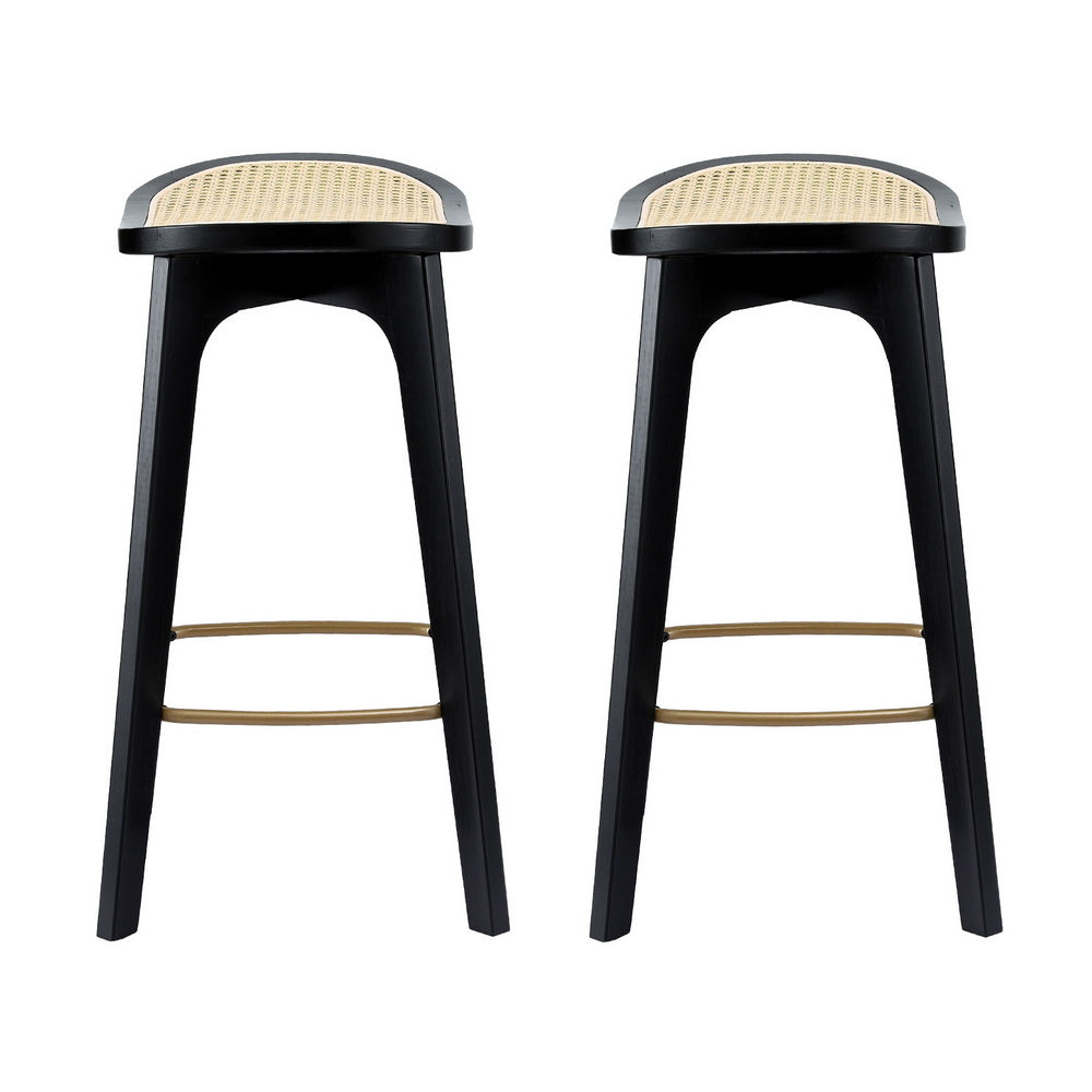 Artiss 2x Bar Stools Rattan Counter Kitchen Dining Chair Bamboo Saddle Black