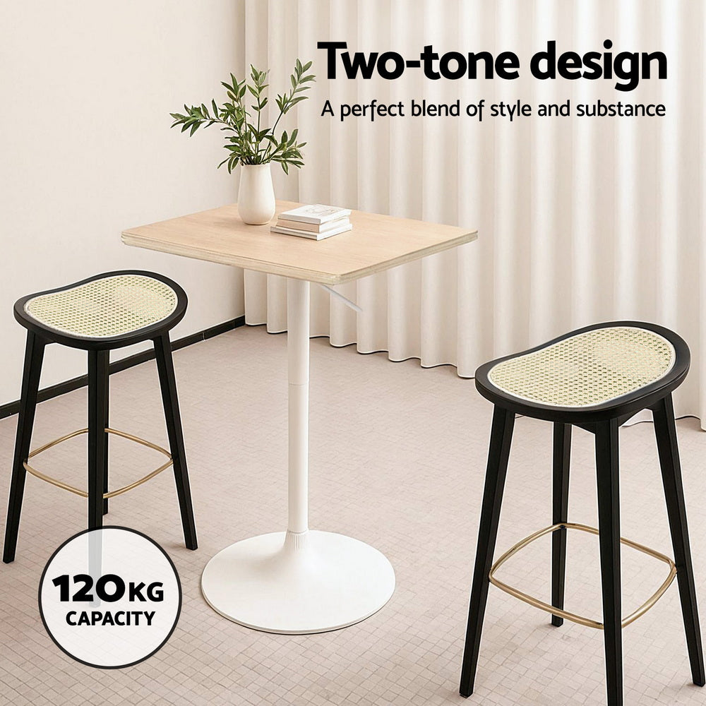 Artiss 2x Bar Stools Rattan Counter Kitchen Dining Chair Bamboo Saddle Black