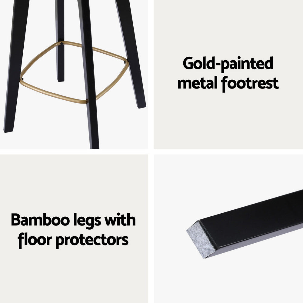 Artiss 2x Bar Stools Rattan Counter Kitchen Dining Chair Bamboo Saddle Black