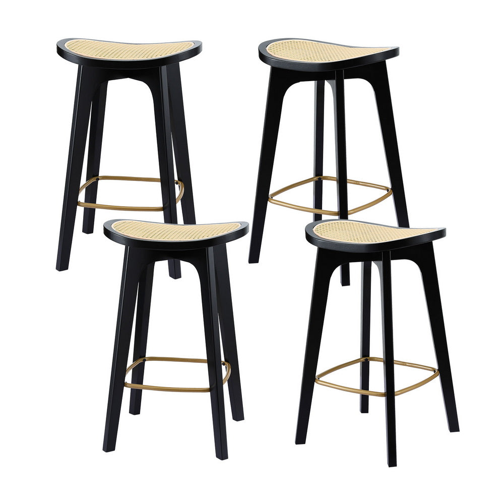 Artiss 4x Bar Stools Rattan Counter Kitchen Dining Chair Bamboo Saddle Black
