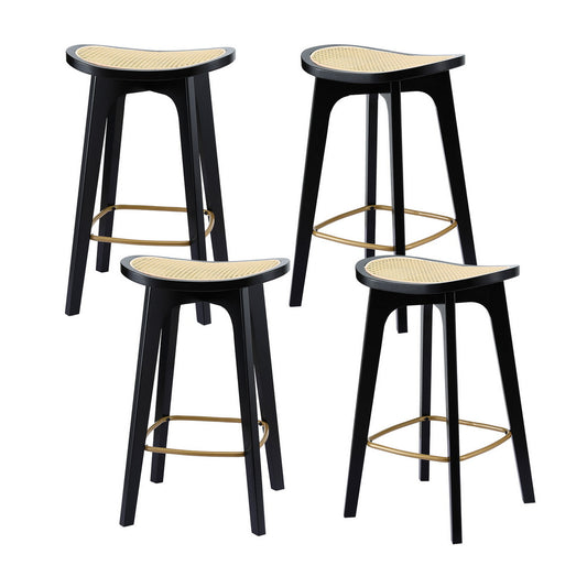 Artiss 4x Bar Stools Rattan Counter Kitchen Dining Chair Bamboo Saddle Black
