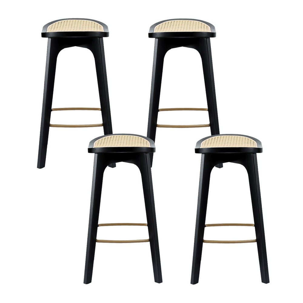 Artiss 4x Bar Stools Rattan Counter Kitchen Dining Chair Bamboo Saddle Black