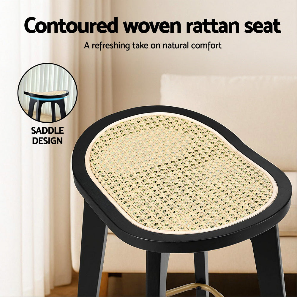 Artiss 4x Bar Stools Rattan Counter Kitchen Dining Chair Bamboo Saddle Black