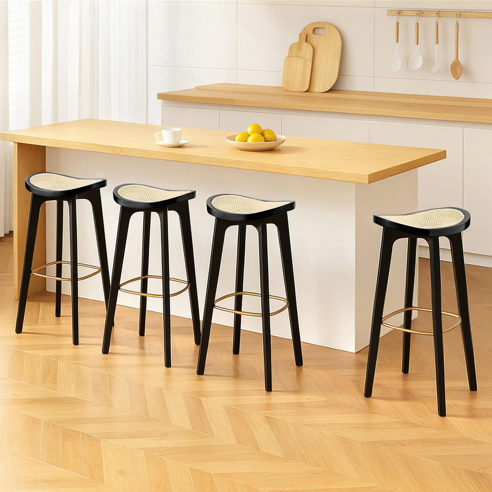 Artiss 4x Bar Stools Rattan Counter Kitchen Dining Chair Bamboo Saddle Black