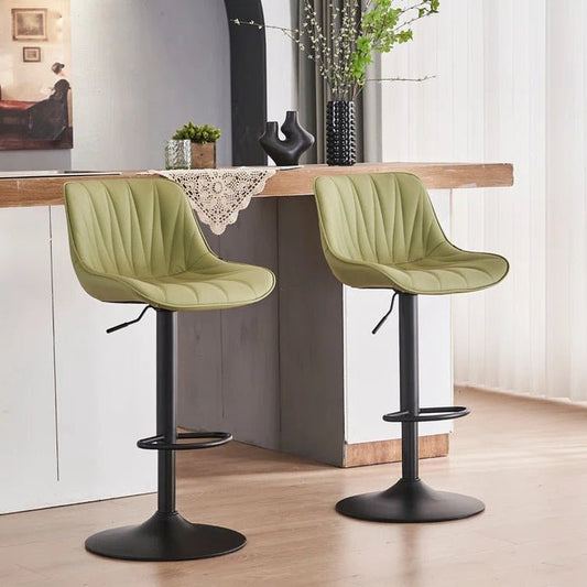 SERENITà 2 x Height Adjustable Counter Stool Swivel Bar Faux Leather Padded Black Base - Avo Green