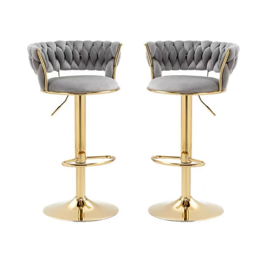SERENITà 2 x Height Adjustable Swivel Bar Velvet Padded Golden Round Base - Grey