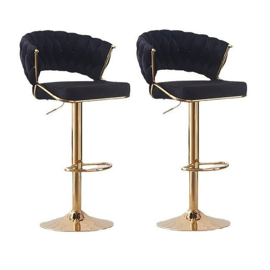 SERENITà 2 x Height Adjustable Swivel Bar Velvet Padded Golden Round Base - Black