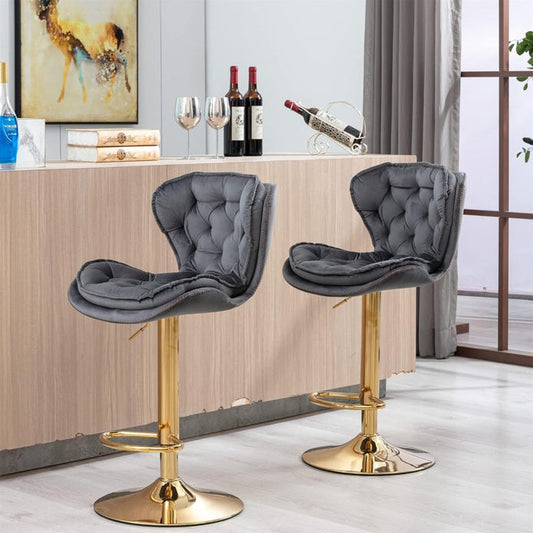 SERENITà Swivel Bar Stools Set of 2 Counter Height Barstools with Back Velvet Upholstered Adjustable Stool Chair Min Century Modern Bar Stool for Kitchen Island (Grey)
