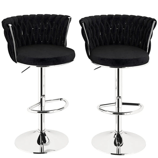 SERENITà 2 x Height Adjustable Counter Stool Swivel Bar Velvet Padded Metal Round Base - Black