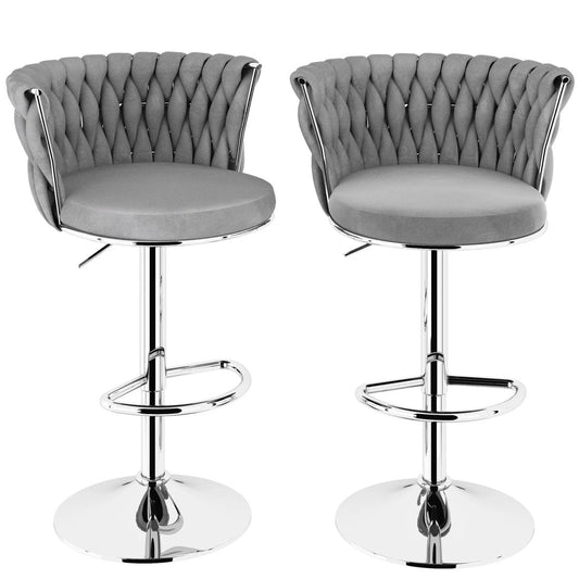 SERENITà 2 x Height Adjustable Counter Stool Swivel Bar Velvet Padded Metal Round Base - Grey