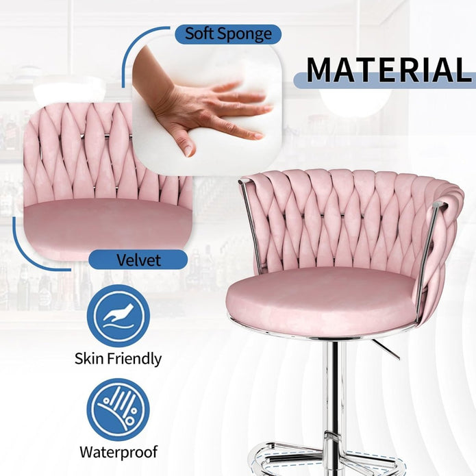SERENITà 2 x Height Adjustable Counter Stool Swivel Bar Velvet Padded Metal Round Base - Pink