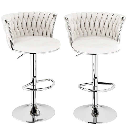 SERENITà 2 x Height Adjustable Counter Stool Swivel Bar Velvet Padded Metal Round Base - White