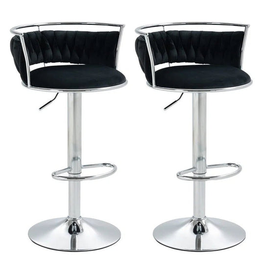 SERENITà 2 x Height Adjustable Swivel Bar Velvet Padded Metal Round Base - Black