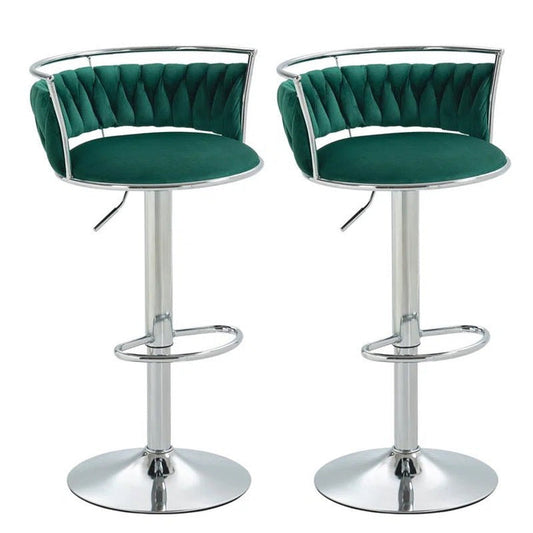 SERENITà 2 x Height Adjustable Swivel Bar Velvet Padded Metal Round Base - Green