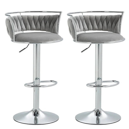 SERENITà 2 x Height Adjustable Swivel Bar Velvet Padded Metal Round Base - Grey
