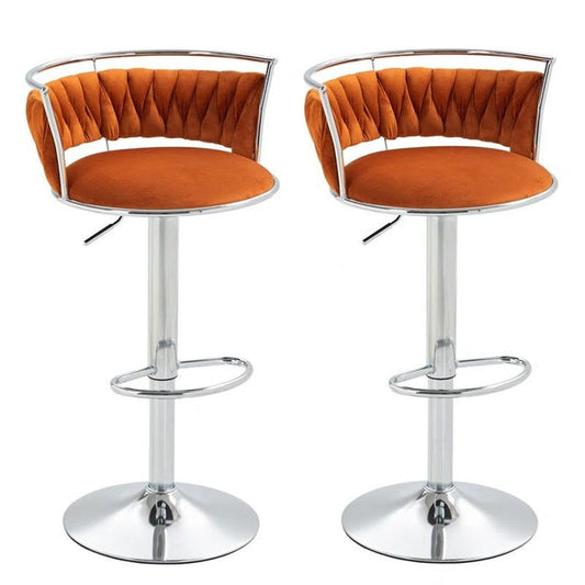 SERENITà 2 x Height Adjustable Swivel Bar Velvet Padded Metal Round Base - Orange