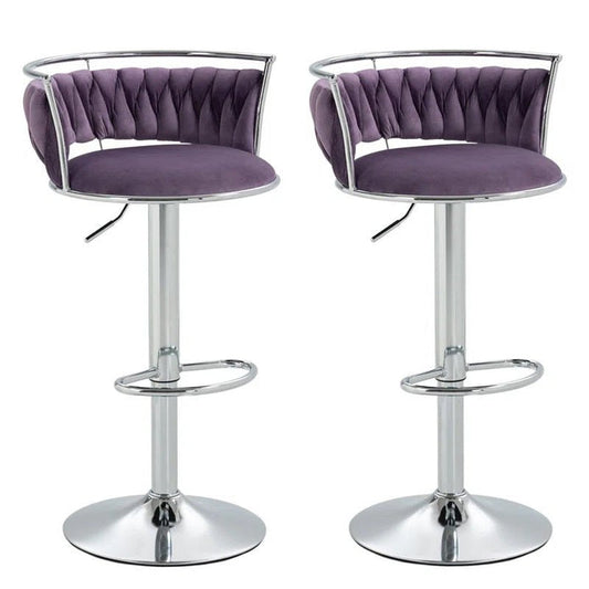 SERENITà 2 x Height Adjustable Swivel Bar Velvet Padded Metal Round Base - Violet